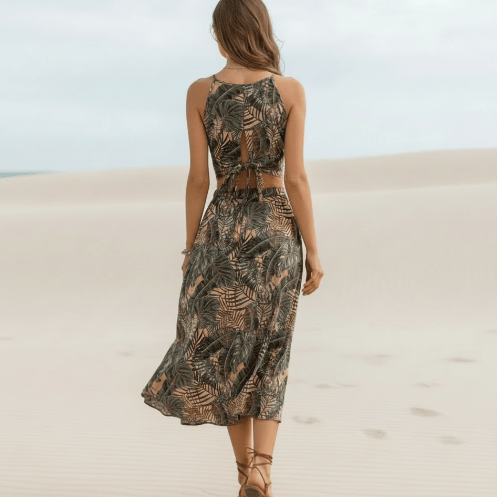 Floral Spaghetti Strap Two-Piece Set Crop Top & Slit Midi Skirt in Gray | Women's Boho Fashion | XL | Polyester, Synthetic Floral Spaghetti Strap Two-Piece Set Crop Top & Slit Midi Skirt in Gray | Women's Boho Fashion | XL | Polyester, Synthetic