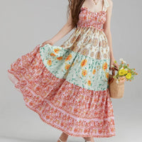 Boho Beach Hut Beach Dress, Chic Dress, Boho Dress, Summer Dress, Sun Dress, maxi dress, floral dress, sleeveless dress Vintage Floral Ribbon Tie Maxi Dress Pink / S
