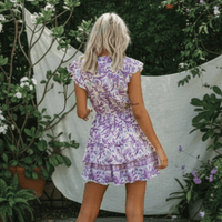 Boho Beach Hut Beach Dress, Chic Dress, Boho Dress, Summer Dress, Sun Dress, Mini Dress, Clearance Boho Lilac Floral Print Mini Dress