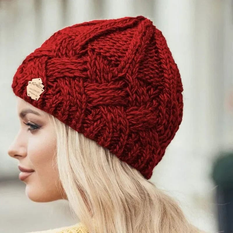 Boho Beach Hut Beanie, Knit Beanie Knit Beanie Red / One Size