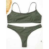 Boho Beach Hut Bikinis Set, Swimwear, Swimsuit, Bikini Sexy Sports Bra Push Up Bikini Set Army Green / S