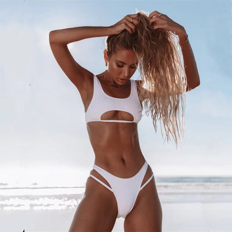 Strappy Bikini with Cut-Out Top and High Waist Bottoms Boho
