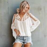 Boho Beach Hut Blouses & Shirts Bohemian Lace Long Sleeve Blouse White / S