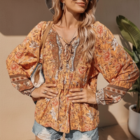 Boho Beach Hut Blouses & Shirts Boho Chic Floral Blouse Orange / S