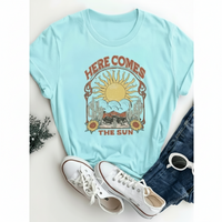 Boho Beach Hut Blouses & Shirts Boho “Here Comes The Sun” Graphic Tee Blue / S