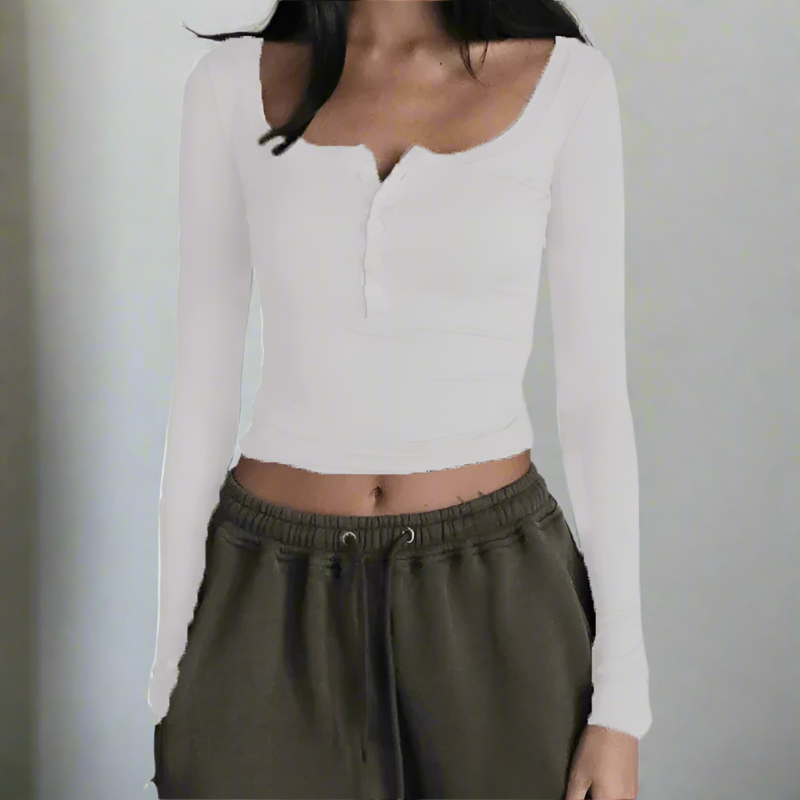 Boho Beach Hut Blouses & Shirts Slim Fit Ribbed Long Sleeve Shirt White / S