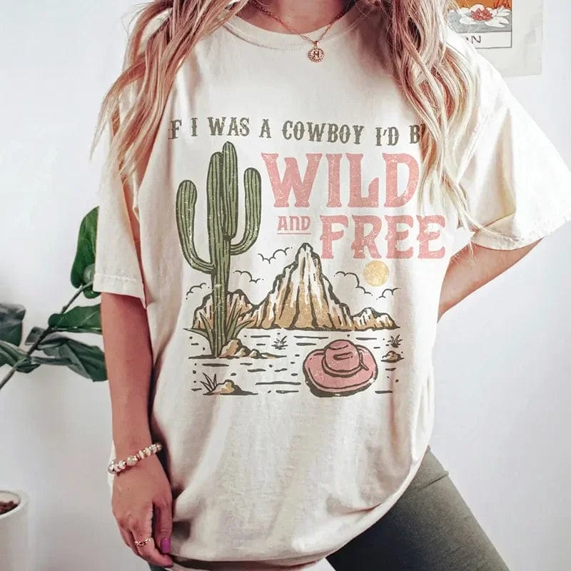 Vintage Boho Western Graphic Tee – Oversized Wild Free T-Shirt