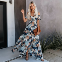 Boho Beach Hut Boho Dress, Beach Dress, Summer Dress, Maxi Dress, Chic Dress, Long Dress, Below knee dress, red dress, burgundy dress, blue dress, plus size dress, floral dress, strapless dress, sleeveless dress Boho Off Shoulder Colorful Floral Maxi Dress