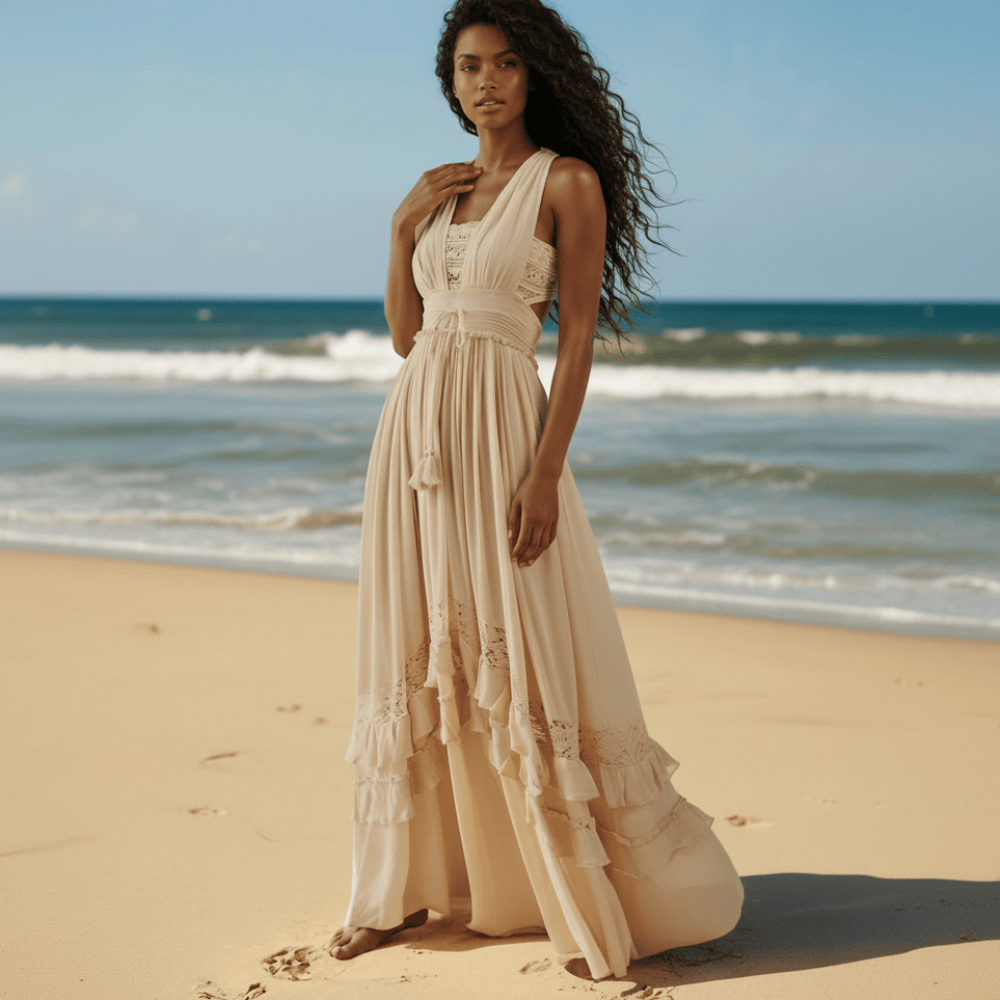 Boho Summer Beach Maxi Dress Sleeveless Ruffle A-Line Long Dress Boho Beach Hut Boho Summer Beach Maxi Dress Sleeveless Ruffle A-Line Long Dress Boho Beach Hut
