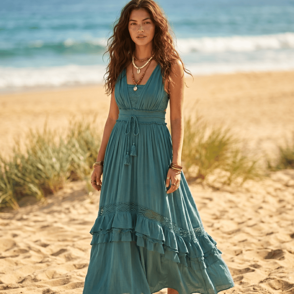Boho Summer Beach Maxi Dress Sleeveless Ruffle A-Line Long Dress Boho Beach Hut Boho Summer Beach Maxi Dress Sleeveless Ruffle A-Line Long Dress Boho Beach Hut