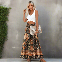 Boho Beach Hut Boho Skirt, Maxi Skirt Bohemian Floral Maxi Skirt Brown / S