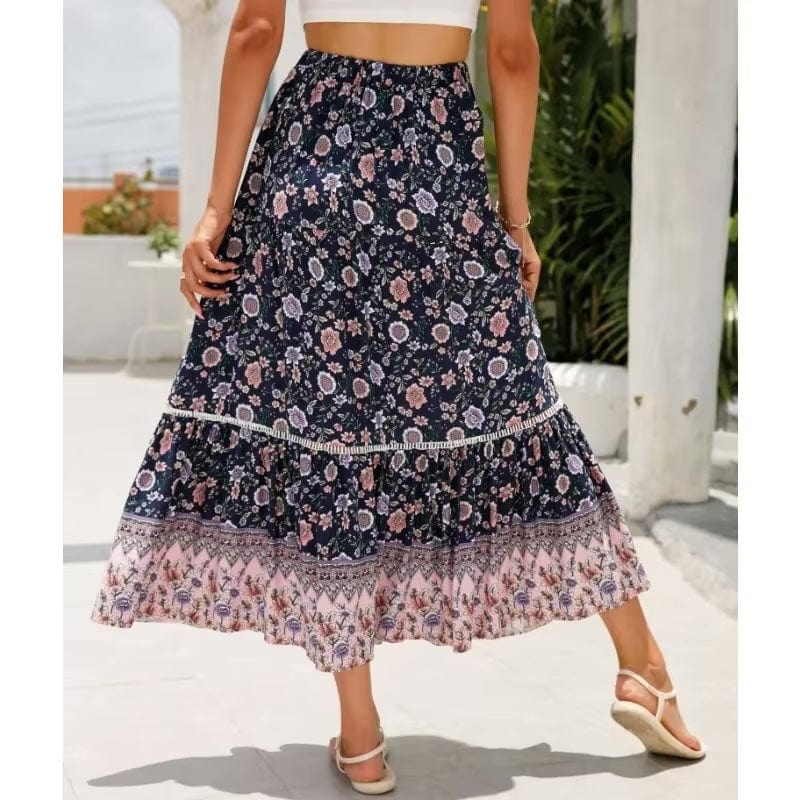Boho Beach Hut Boho Skirt, Maxi Skirt, Flowy Maxi Skirt Boho High Waist Floral Print Maxi Skirt