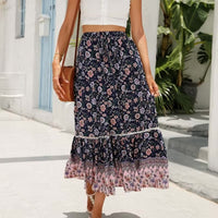 Boho Beach Hut Boho Skirt, Maxi Skirt, Flowy Maxi Skirt Boho High Waist Floral Print Maxi Skirt Dark Blue / S