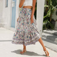 Boho Beach Hut Boho Skirt, Maxi Skirt, Flowy Maxi Skirt Boho High Waist Floral Print Maxi Skirt Off White / S