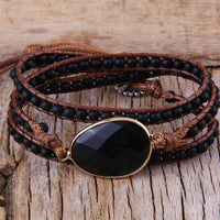 Boho Beach Hut Bracelets Boho Beaded Stone Wrap Bracelet Matte Black / One Size