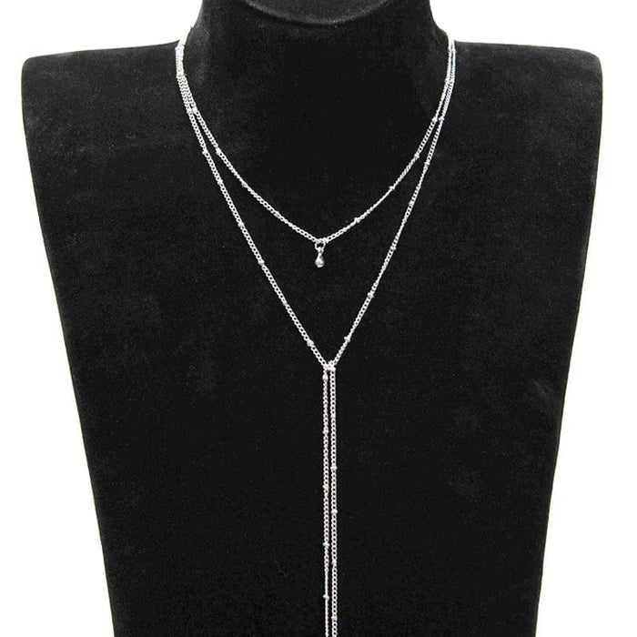Boho Beach Hut Choker Necklaces Silver / One Size Simple Beads Long Tassel Choker Necklace