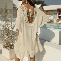 Boho Beach Hut Cover ups Beach Crochet Cover Up Off White / One Size