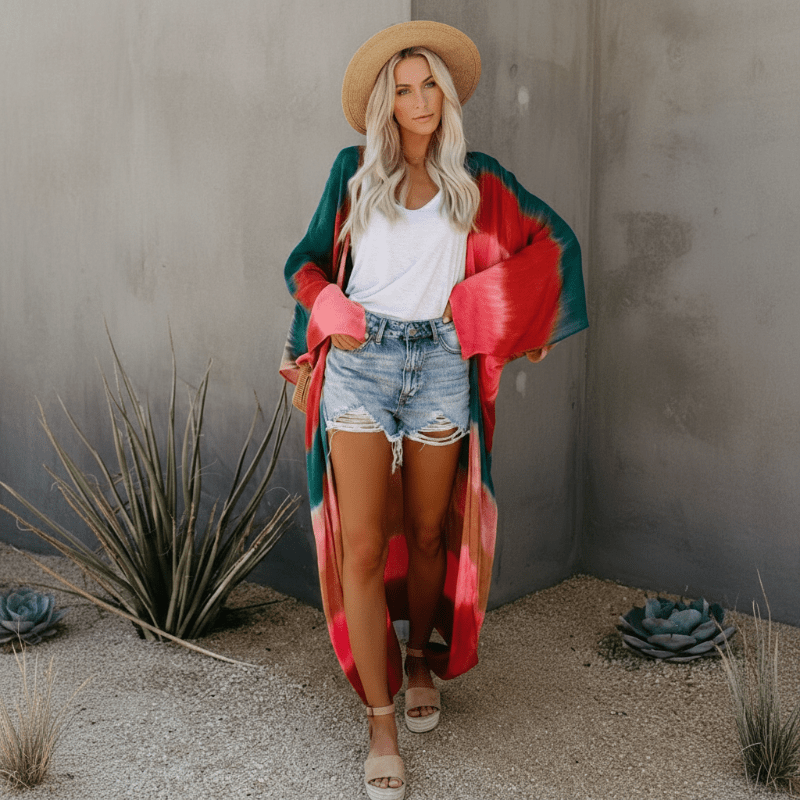 Boho Beach Hut Cover-Ups, Cardigan, Kimono Boho Beach Kimono Cover Up
