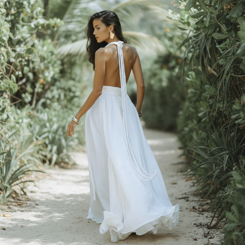 Boho Beach Hut Cover-Ups, Dress, Maxi dress Boho Backless Bandage Maxi Dress