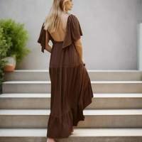 Boho Beach Hut Dress, Maxi Dress Boho V-Neck Backless Dress