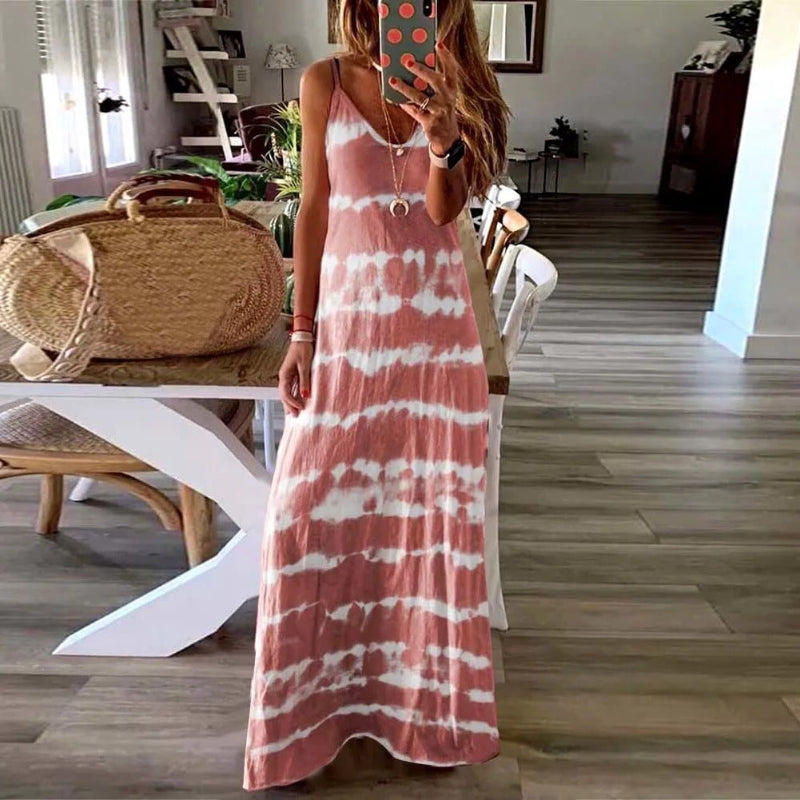 Boho Beach Hut Dresses, Maxi Dress Pink / S Sleeveless Casual Loose Maxi Dress