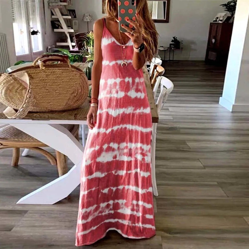 Boho Beach Hut Dresses, Maxi Dress Red / S Sleeveless Casual Loose Maxi Dress