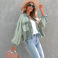 Boho Beach Hut Jackets, Coats Distressed Frayed Boho Jacket Green / S
