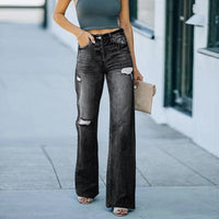 Boho Beach Hut Jeans, Pants, Denim Jeans, Boyfriend Jeans, Distressed Jeans Wide Leg Ripped Jeans Black / S