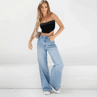 Boho Beach Hut Jeans, Pants, Denim Jeans High Waist Wide Leg Loose Denim Jeans Blue / S