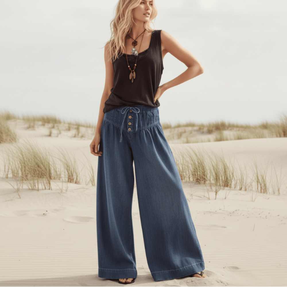 Pantalones Palazzo Online GURU-SHOP, Pantalones Palazzo Patchwork, Pantalones Hippie Chic Flare, Falda De Pantalón Boho, Azul, Algodón, Tamaño:40, Pantalones Largos Guru Shop Mujer