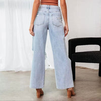 Boho Beach Hut Jeans, Pants, Denim Jeans, Washed Bleached Jeans, Flare Leg Jeans Boho High Waist Ripped Wide Leg Jeans