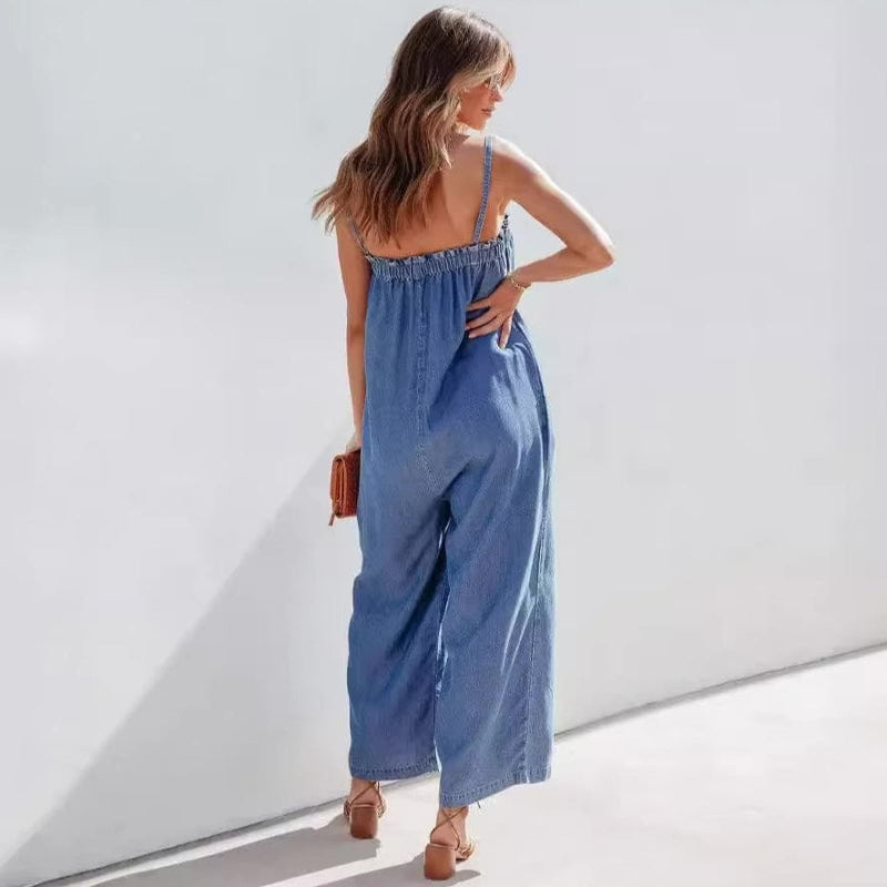 Boho Beach Hut Jumpsuit, Denim Jumpsuit, Rompers Boho Oversized Wide Leg Denim Jumpsuit