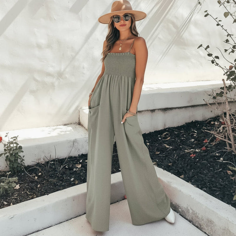 Boho Beach Hut Jumpsuits & Rompers Casual Spaghetti Strap Jumpsuit Rompers Gray / S