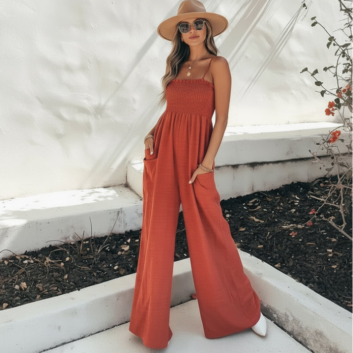 Boho Beach Hut Jumpsuits & Rompers Casual Spaghetti Strap Jumpsuit Rompers Red / S