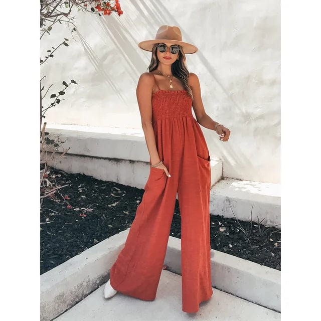 Casual Spaghetti Strap Jumpsuit – Boho Chic Romper with Pockets