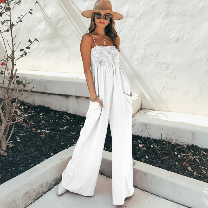 Boho Beach Hut Jumpsuits & Rompers Casual Spaghetti Strap Jumpsuit Rompers White / S