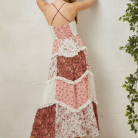 Boho Beach Hut Maxi Dress, Sundress Boho Patchwork Strapless Maxi Dress