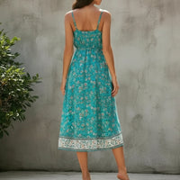 Boho Beach Hut Midi Dress, Sundress, Floral Dress Floral Print Sleeveless Midi Dress