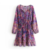 Boho Beach Hut Mini Dress, Summer Dress Boho Chic Floral Print Mini Dress