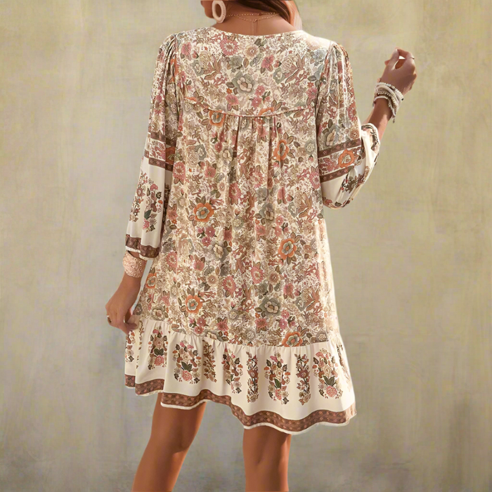 Boho Beach Hut Mini Dress, Summer Dress Boho Floral Mini Dress