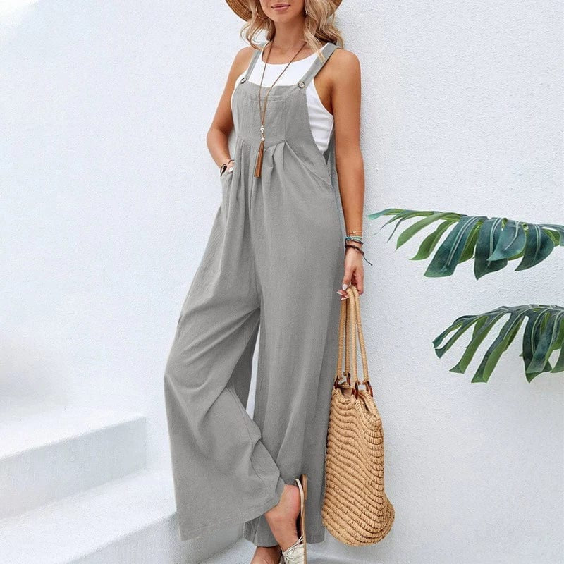 Boho Beach Hut Overalls, Jumpsuit Boho Casual Flare Leg Jumpsuit Overalls Gray / S