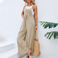 Boho Beach Hut Overalls, Jumpsuit Boho Casual Flare Leg Jumpsuit Overalls Khaki / S