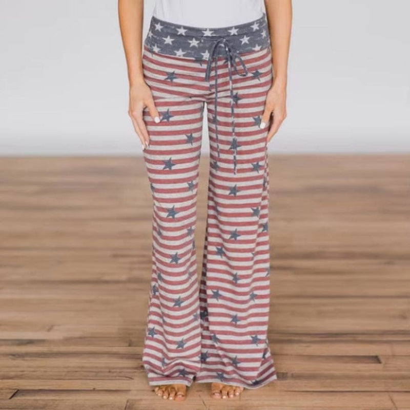 Boho Beach Hut Pants, Sweatpants, Lounge Pants, Loungewear Boho American Flag Wide Leg Lounge Pants Faded Red / S