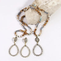 Boho Beach Hut Pendant Necklaces, Natural Stone Necklace and Earrings Set Natural Stone Drop Earrings and Necklace Set White / One Size
