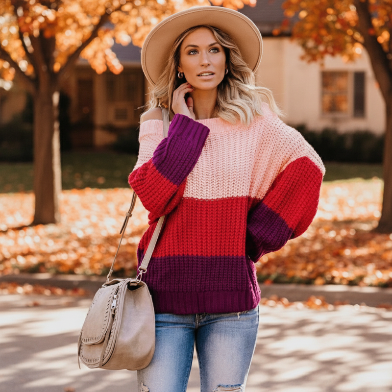 Boho Beach Hut Pullovers, Sweater, Knit Sweater, Boho Sweater Large Striped Bohemian Sweater Red / S