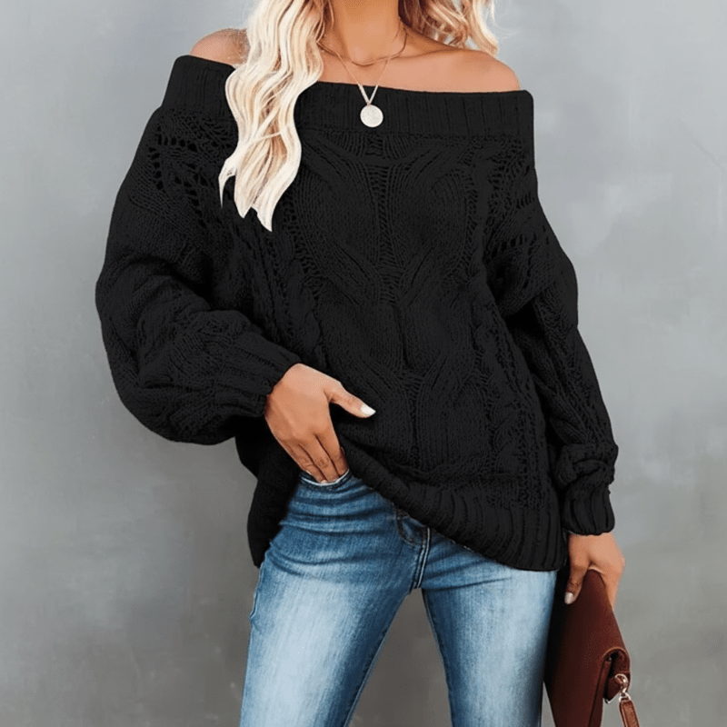 Sexy Off Shoulder Sweater – Baggy Sleeve Knit Winter Top – Boho