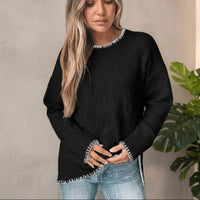Boho Beach Hut Pullovers, Sweater, Knit Sweater, Long Sleeve Boho Loose Fit Pullover Sweater Black / S