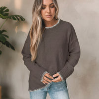 Boho Beach Hut Pullovers, Sweater, Knit Sweater, Long Sleeve Boho Loose Fit Pullover Sweater Brown / S