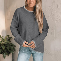 Boho Beach Hut Pullovers, Sweater, Knit Sweater, Long Sleeve Boho Loose Fit Pullover Sweater Gray / S