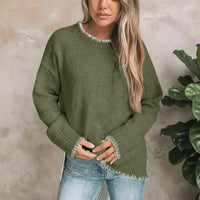 Boho Beach Hut Pullovers, Sweater, Knit Sweater, Long Sleeve Boho Loose Fit Pullover Sweater Green / S